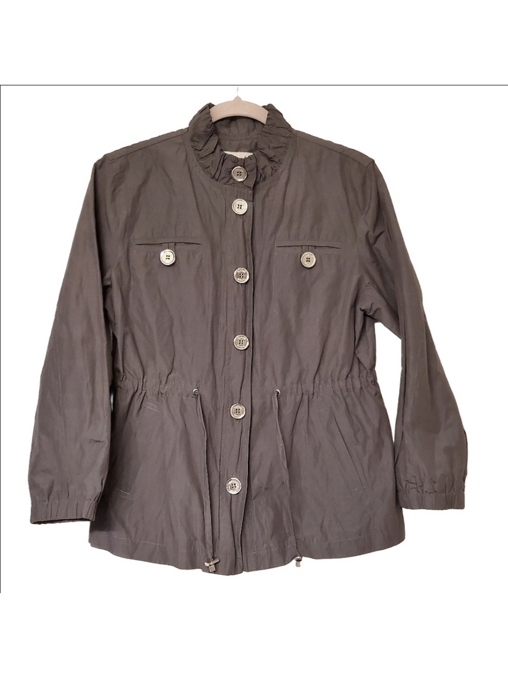 Tanjay Military Jacket Button Down Front Drawstring Waist Dual Pockets Size 8